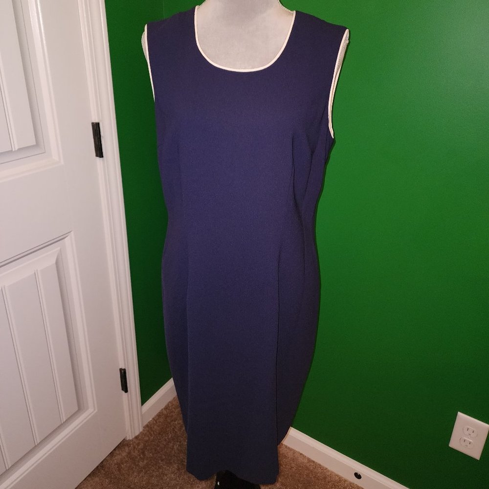 Liz Claiborne Navy Dress with White Piping Size 12